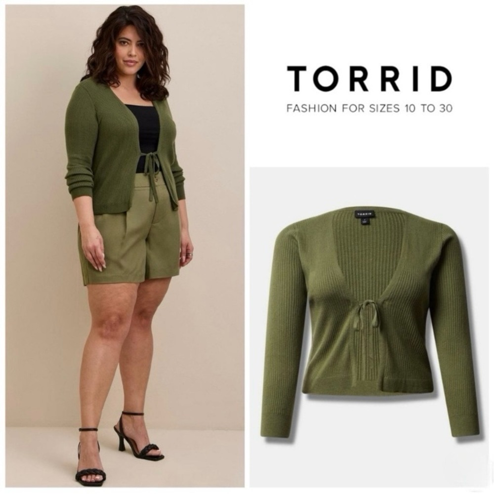 New! TORRID • Cardigan Tie-Front Ribbed Sweater in Olivine • 1X